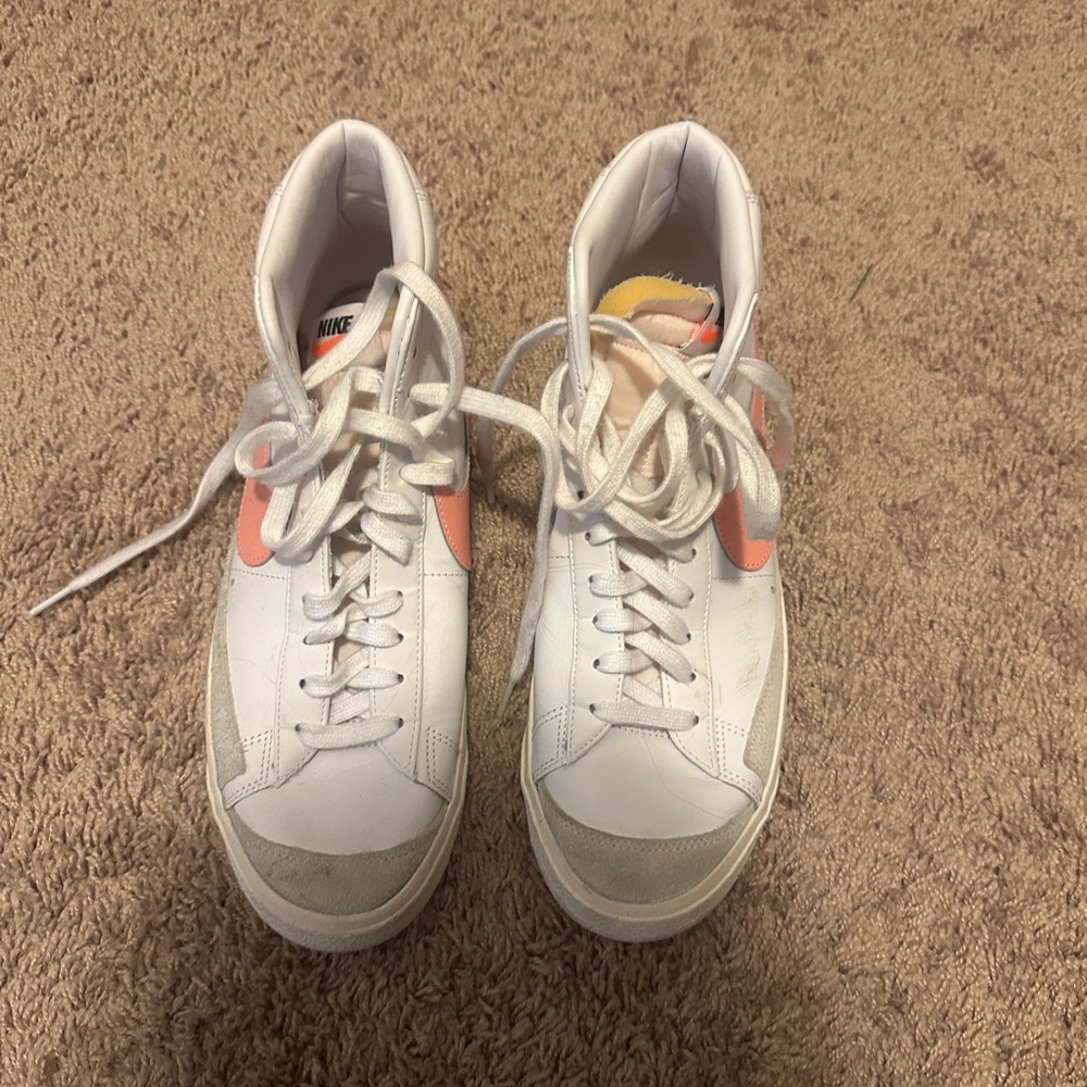 Nike White and Pink High-Top Blazers